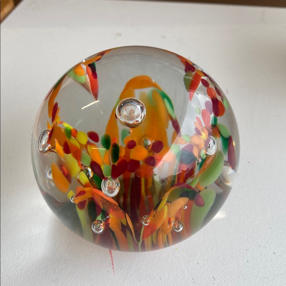 KERRY Zimmerman HAND BLOWN IRISH Bubble PAPERWEIGHT 🧡💚💛1996 Signed